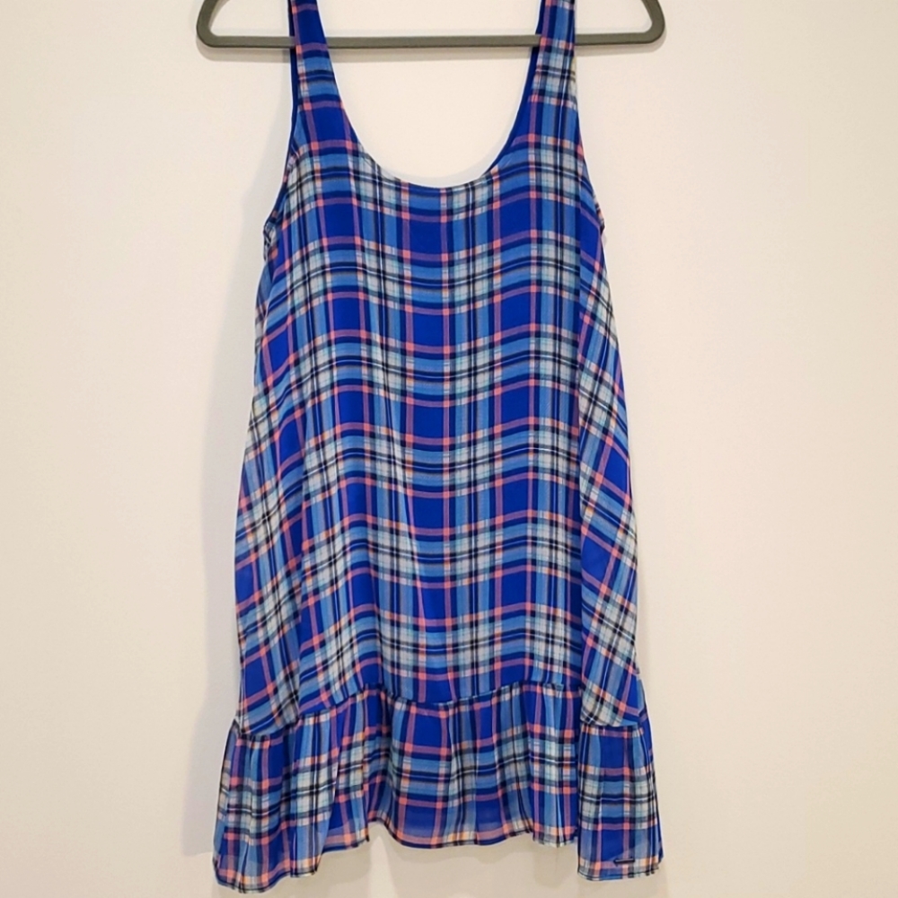 Hollister Blue Plaid Chiffon Dress Size: M